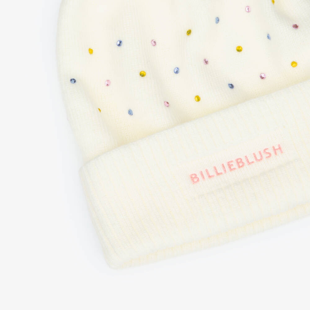 Billieblush-Girls Ivory Knitted Hat with Colourful Diamanté | Childrensalon