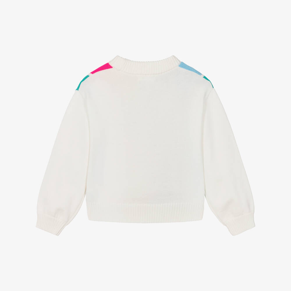 Billieblush-Girls Ivory Knitted Multicolour Heart Sweater | Childrensalon