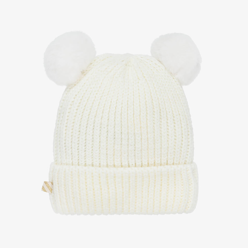 Billieblush-Шапка с помпонами кремовая вязаная для девочек | Childrensalon