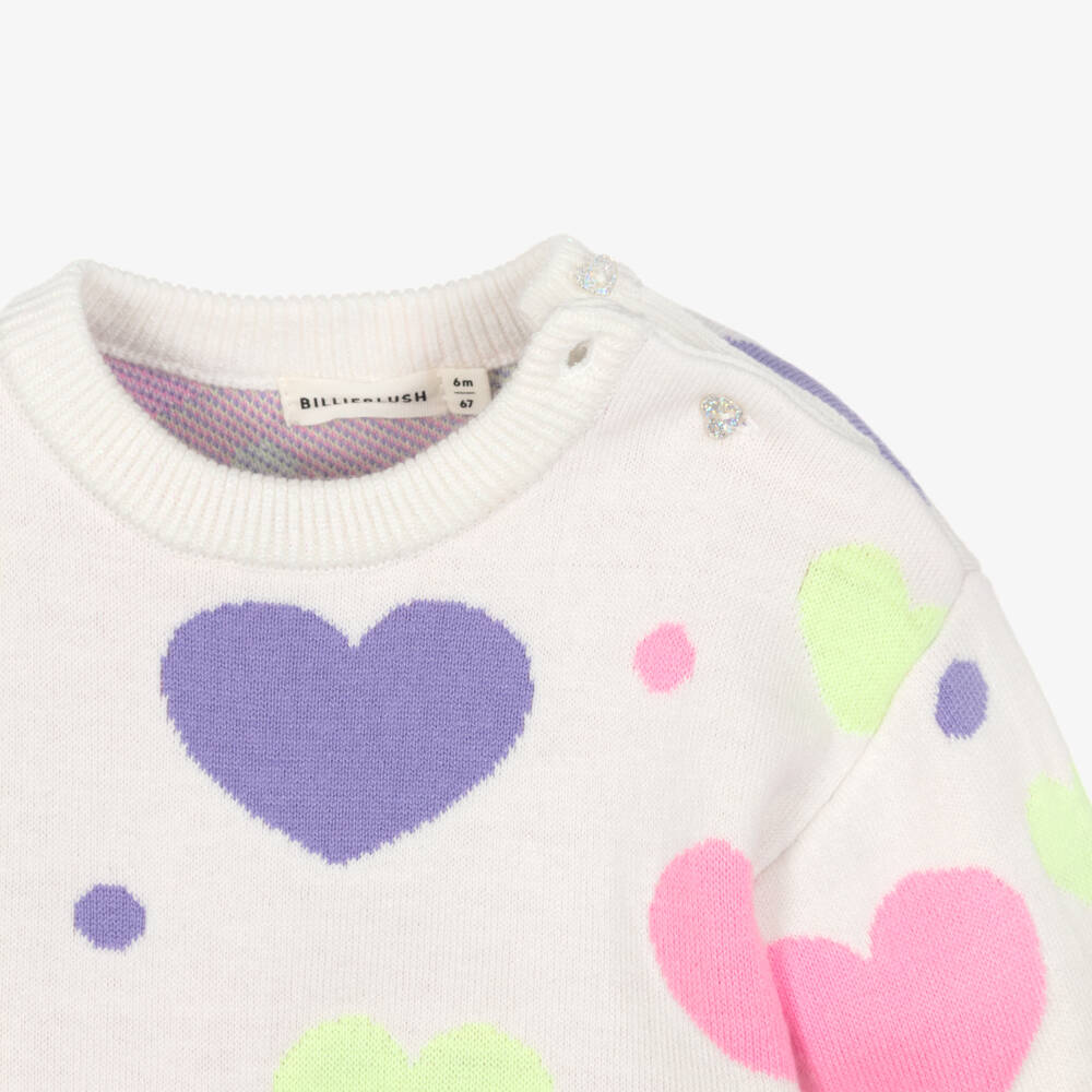 Billieblush-Girls Ivory Knitted Trouser Set with Colourful Heart Motifs | Childrensalon