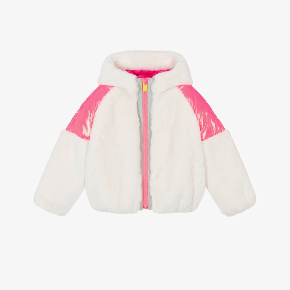 Billieblush-Girls Ivory & Neon Pink Faux Fur Jacket | Childrensalon