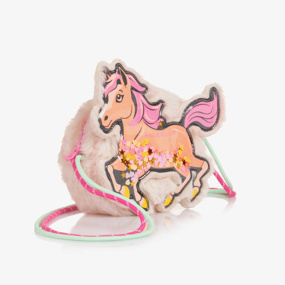 Billieblush-Girls Ivory & Pink Faux Fur Unicorn Bag (15cm) | Childrensalon