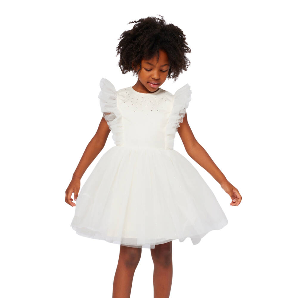 Billieblush-Girls Ivory Satin & Tulle Dress with Sequins | Childrensalon