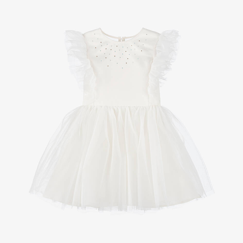 Billieblush-Girls Ivory Satin & Tulle Dress with Sequins | Childrensalon