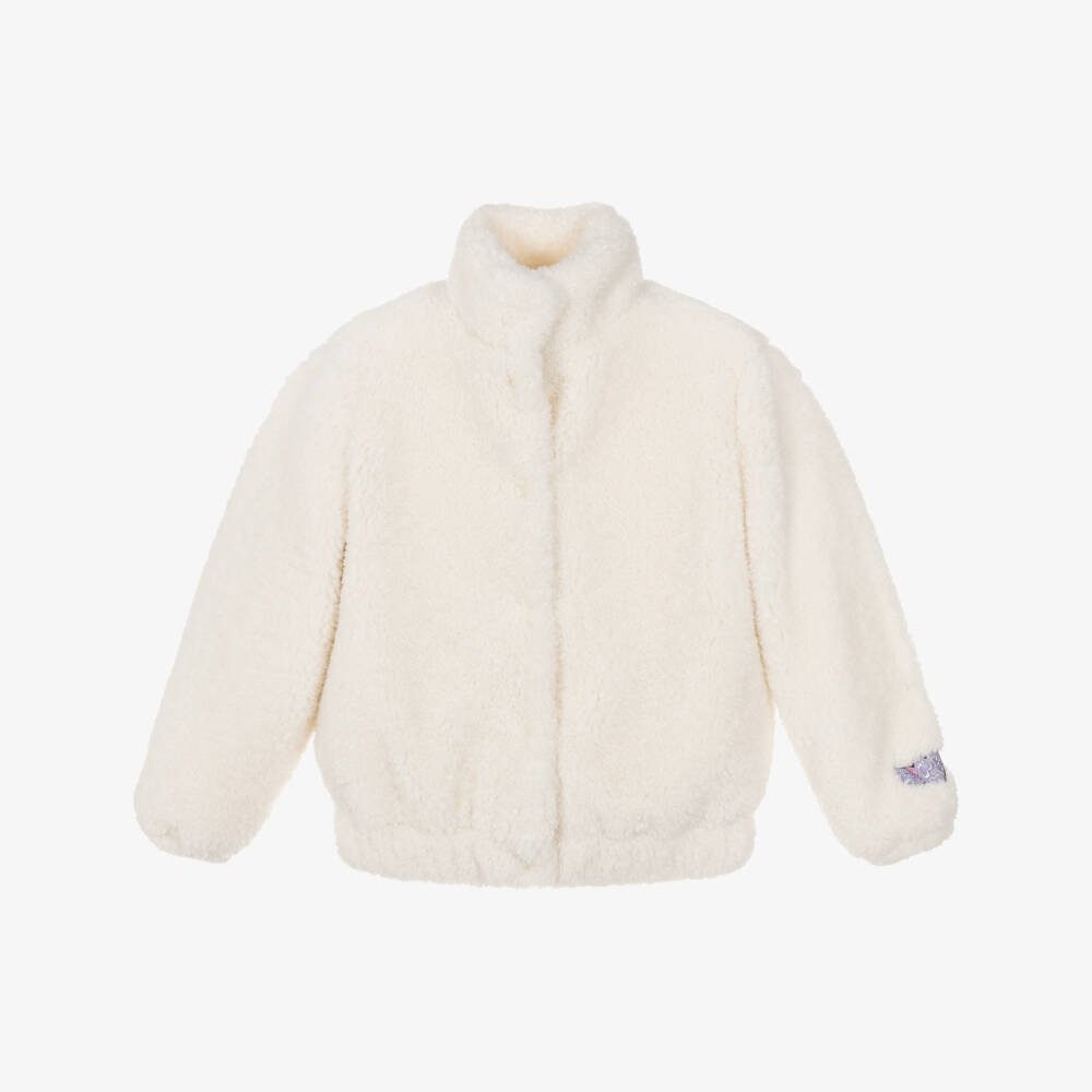 Billieblush-Girls Ivory Sherpa Fleece Jacket | Childrensalon