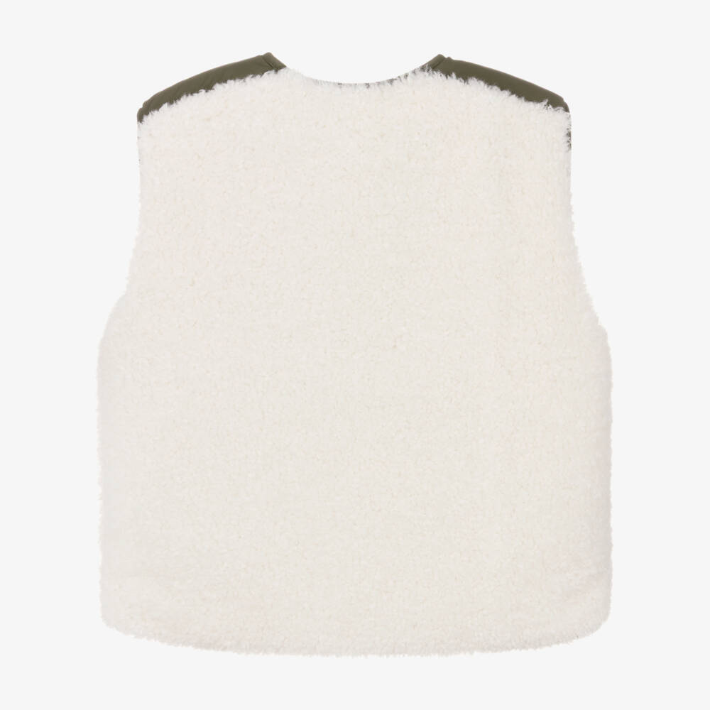 Billieblush-Girls Ivory Sherpa Gilet with Green Trims | Childrensalon