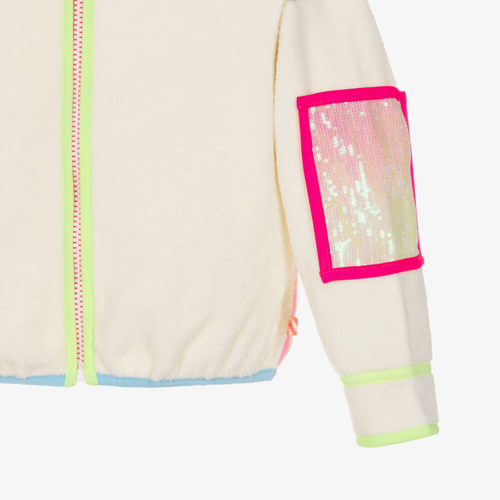 Billieblush-Girls Ivory Sherpa Zip-Up Top with Colourful Trims | Childrensalon