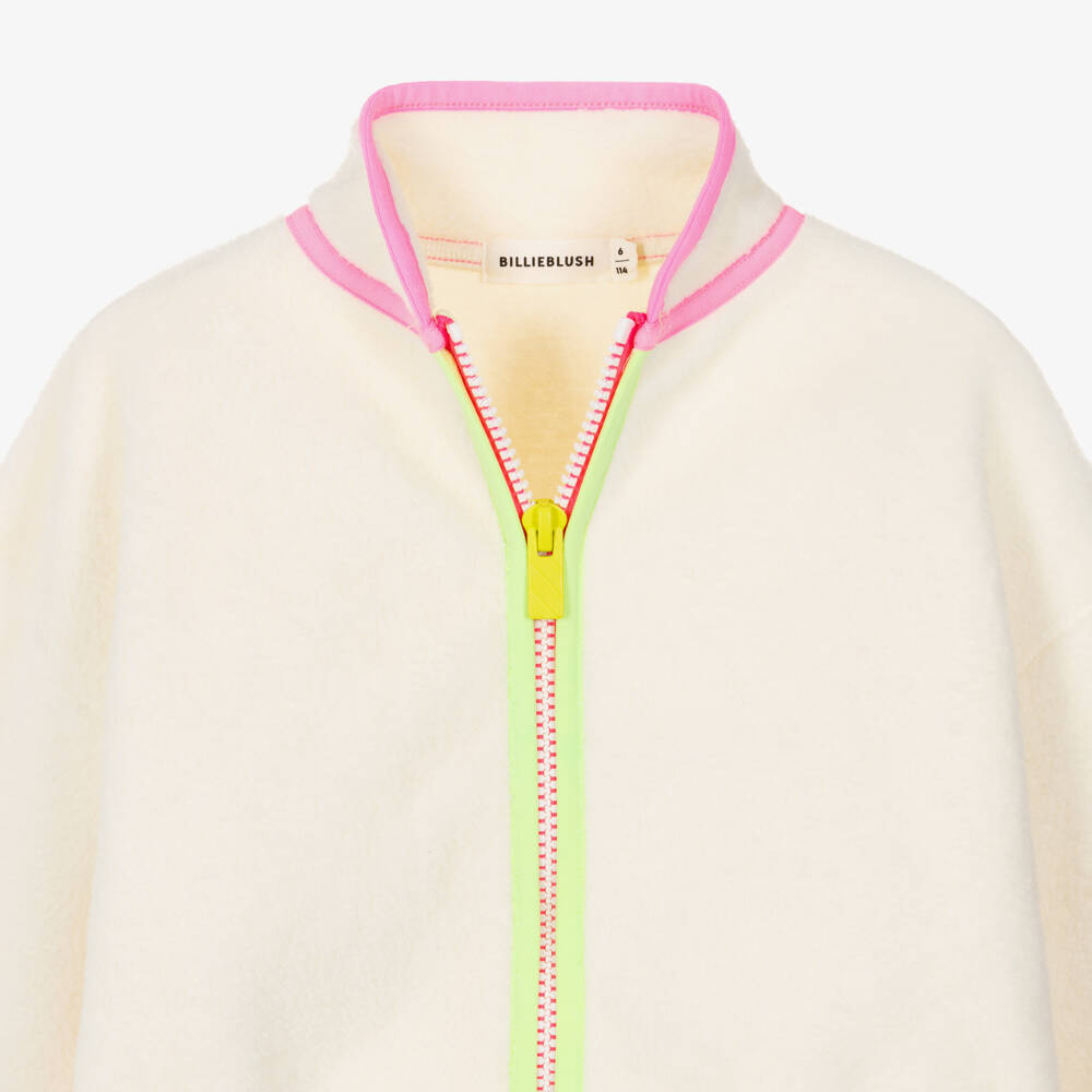 Billieblush-Girls Ivory Sherpa Zip-Up Top with Colourful Trims | Childrensalon