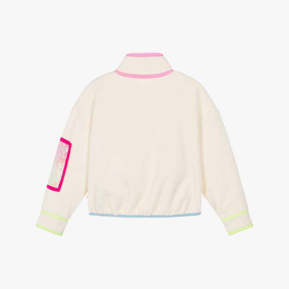 Billieblush-Girls Ivory Sherpa Zip-Up Top with Colourful Trims | Childrensalon