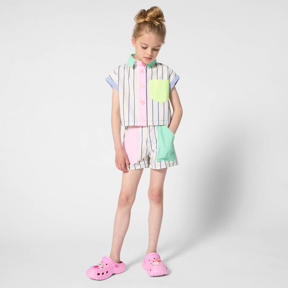 Billieblush-Girls Ivory Stripe Cotton Shirt with Patch Pocket | Childrensalon