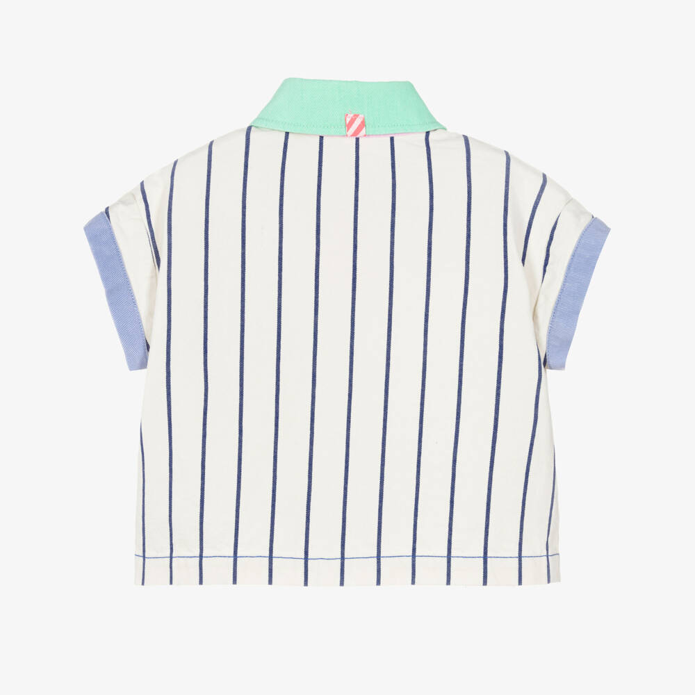 Billieblush-Girls Ivory Stripe Cotton Shirt with Patch Pocket | Childrensalon