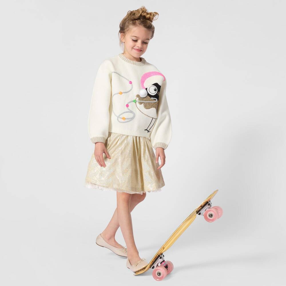 Billieblush-Girls Ivory Sweater with Fluffy Bird | Childrensalon