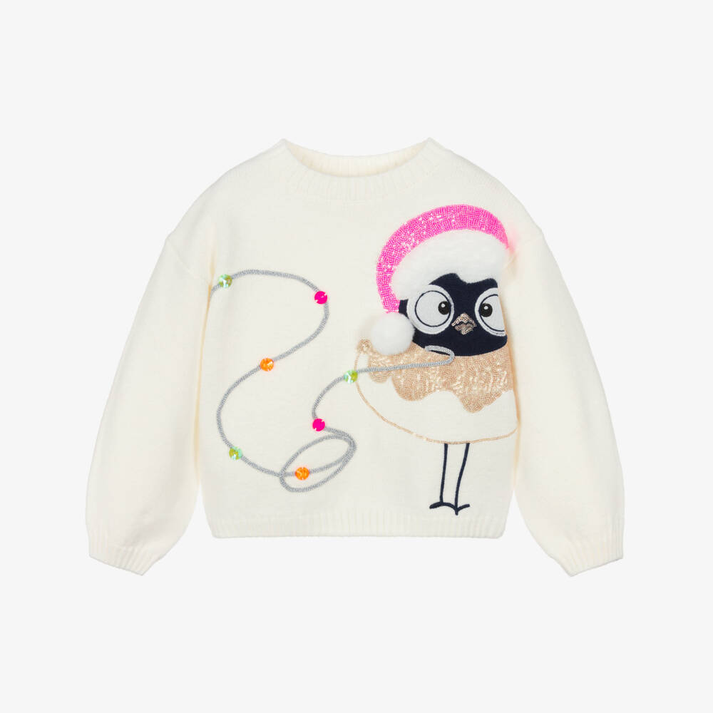 Billieblush-Girls Ivory Sweater with Fluffy Bird  | Childrensalon