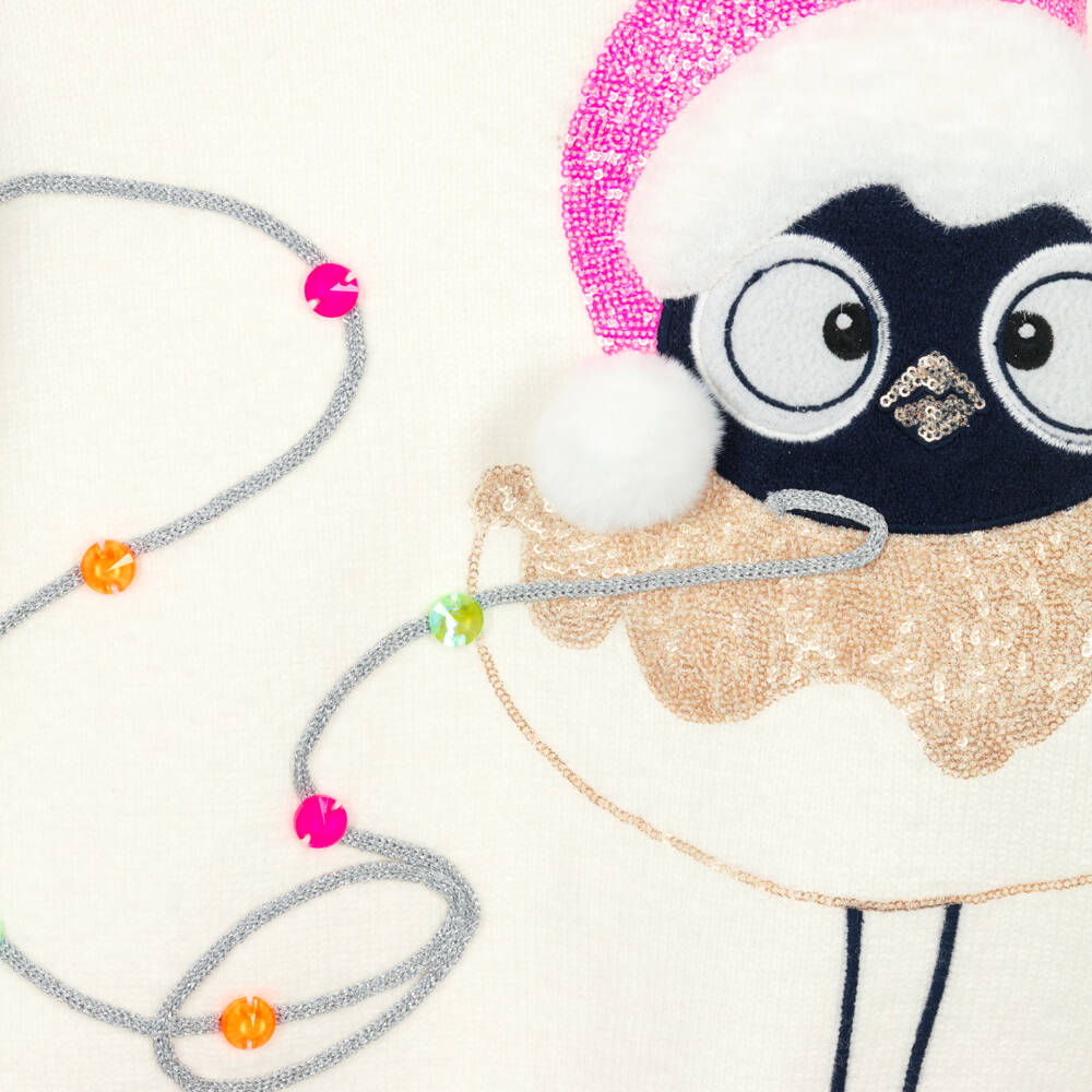 Billieblush-Girls Ivory Sweater with Fluffy Penguin | Childrensalon