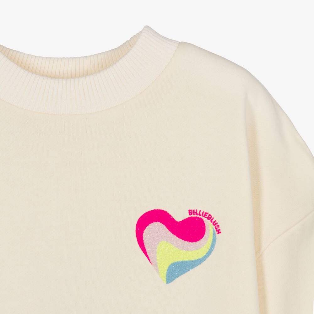 Billieblush-Girls Ivory Sweatshirt Dress with Rainbow Tulle Ruffle | Childrensalon