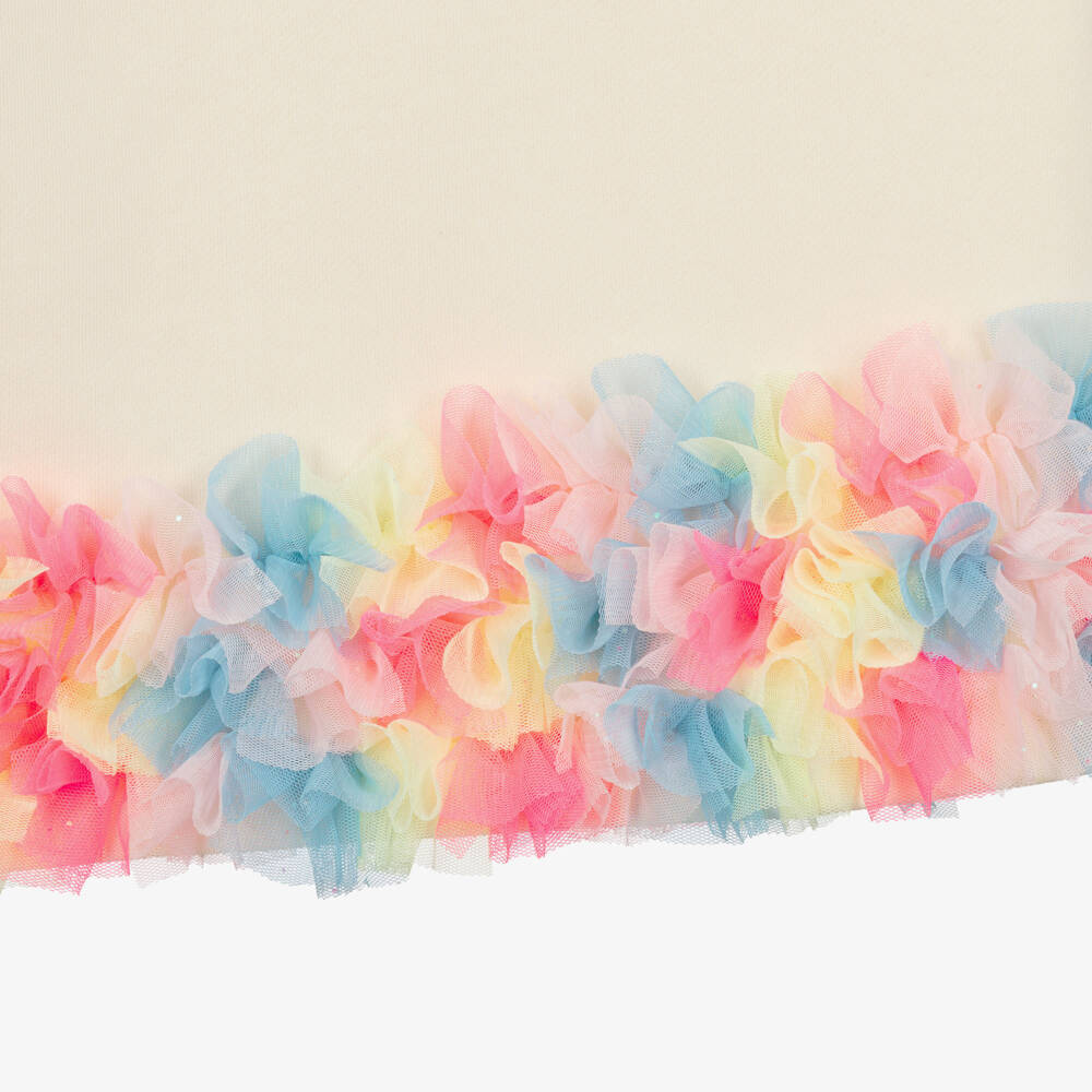 Billieblush-Girls Ivory Sweatshirt Dress with Rainbow Tulle Ruffle | Childrensalon