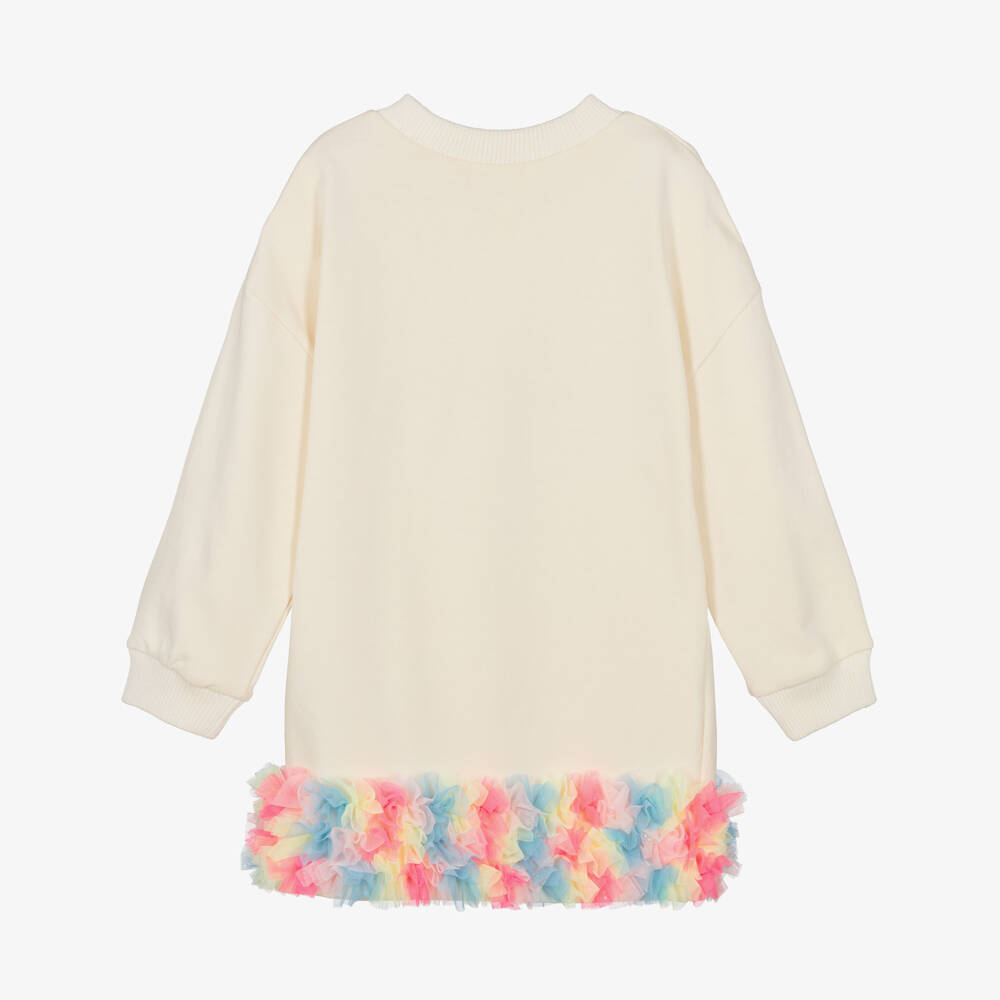 Billieblush-Girls Ivory Sweatshirt Dress with Rainbow Tulle Ruffle | Childrensalon