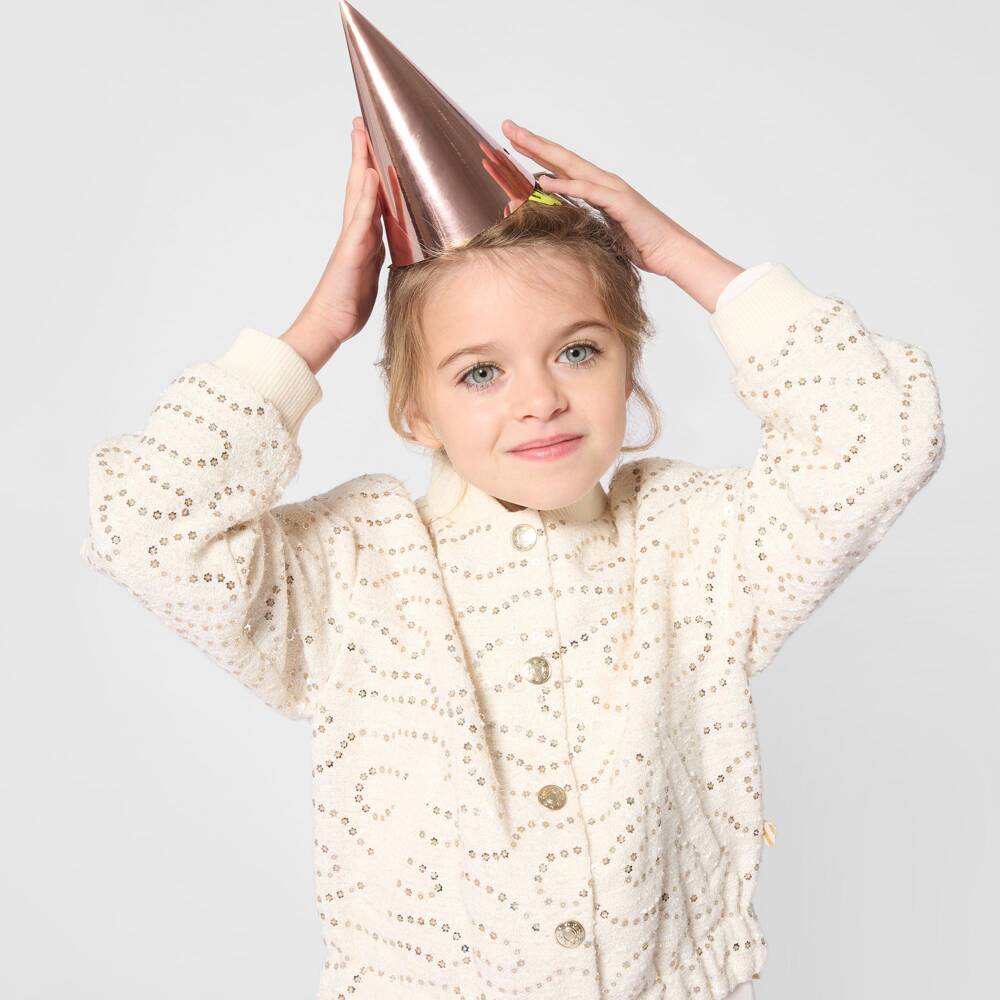 Billieblush-Girls Ivory Tweed Blouson Jacket with Sequins | Childrensalon