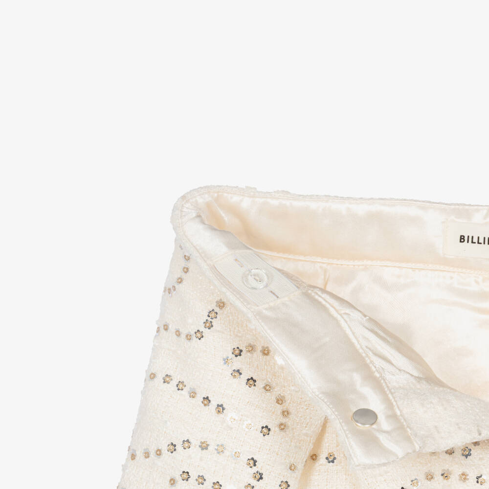 Billieblush-Girls Ivory Tweed Shorts with Sequins | Childrensalon