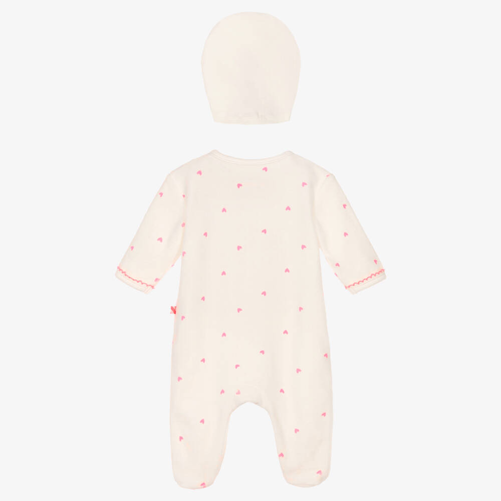Billieblush-Girls Ivory Velour Babysuit Set with Pink Heart Prints | Childrensalon