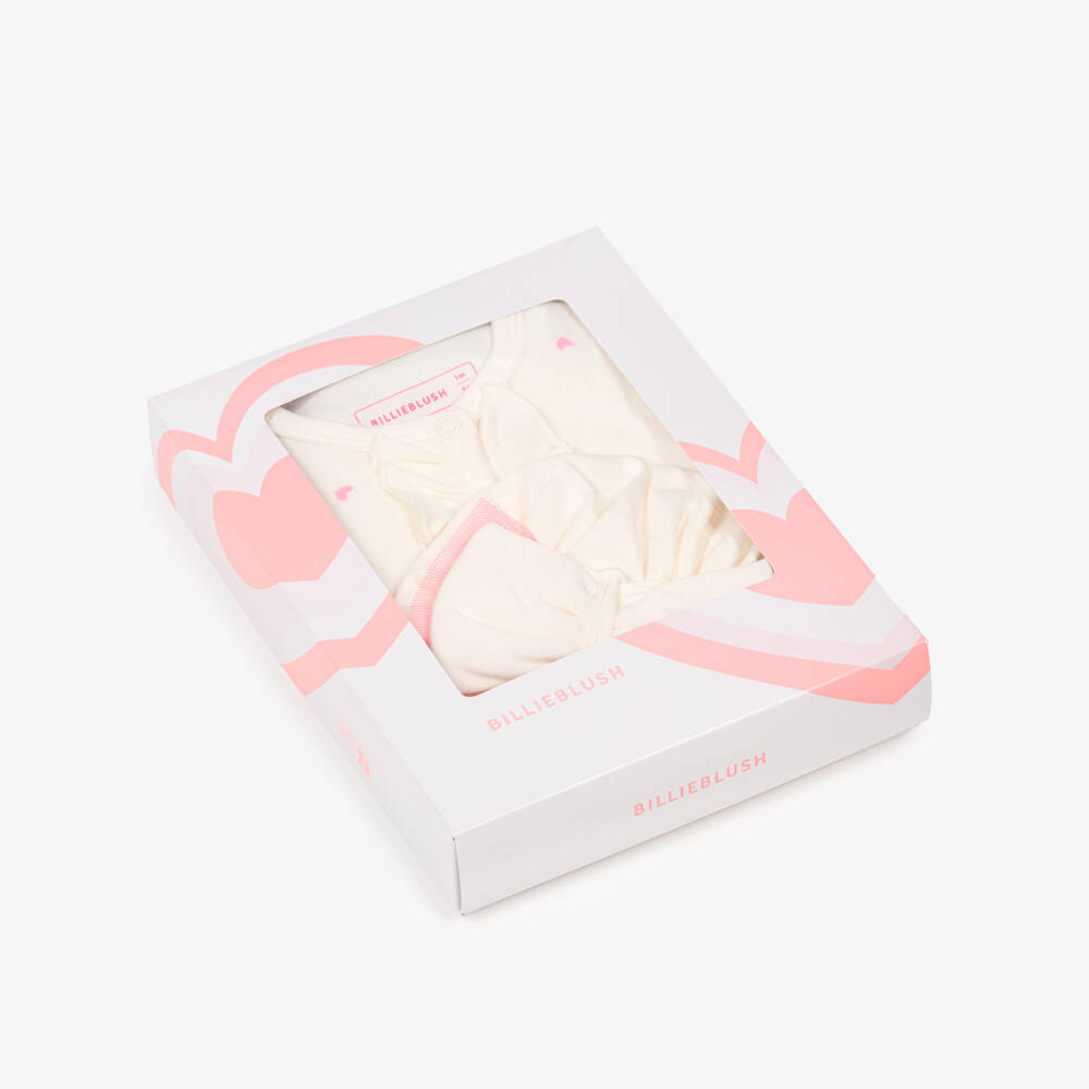Billieblush-Girls Ivory Velour Babysuit Set with Pink Heart Prints | Childrensalon