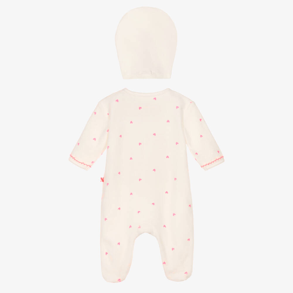 Billieblush-Girls Ivory Velour Babysuit Set with Pink Heart Prints | Childrensalon
