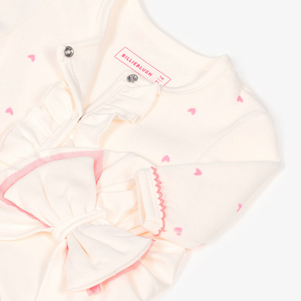 Billieblush-Girls Ivory Velour Babysuit Set with Pink Heart Prints | Childrensalon