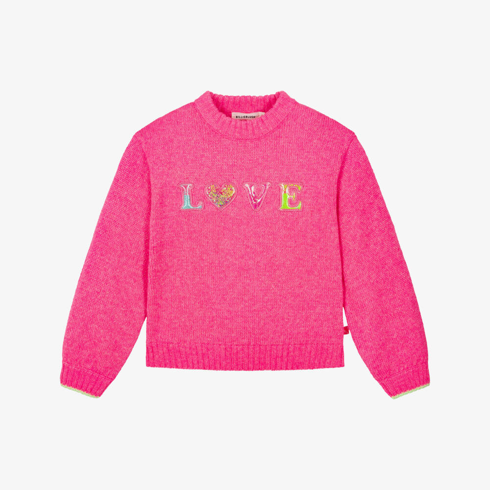 Billieblush-Girls Knitted Pink Love Confetti Sweater | Childrensalon