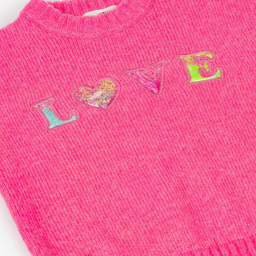 Billieblush-Girls Knitted Pink Love Confetti Sweater | Childrensalon