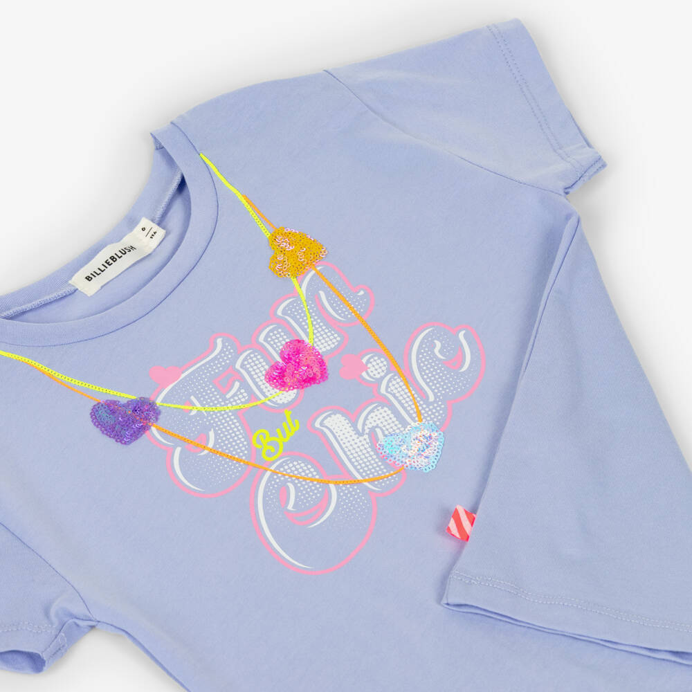 Billieblush-Girls Lavender Cotton T-shirt with Necklace Print | Childrensalon