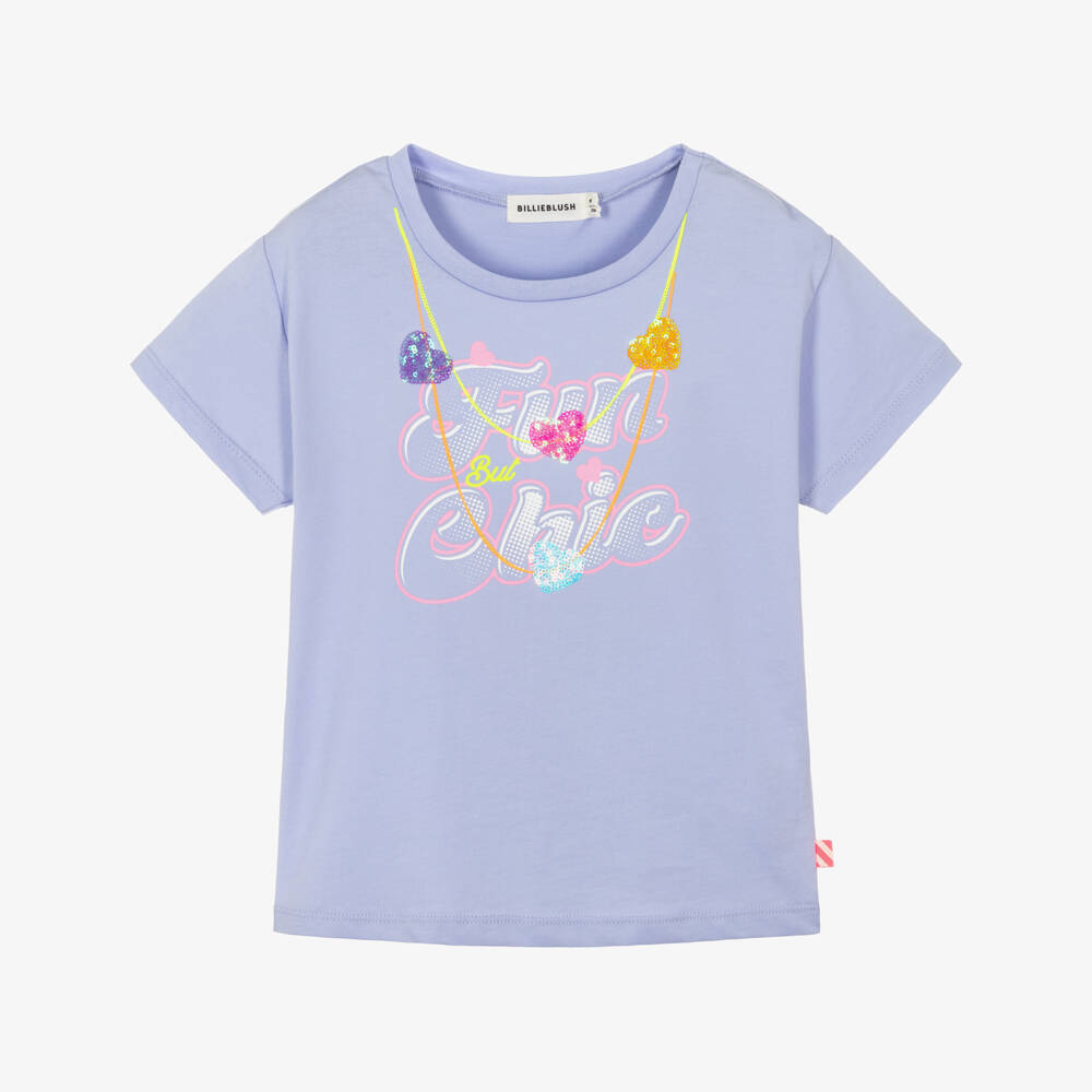 Billieblush-Girls Lavender Cotton T-shirt with Necklace Print | Childrensalon