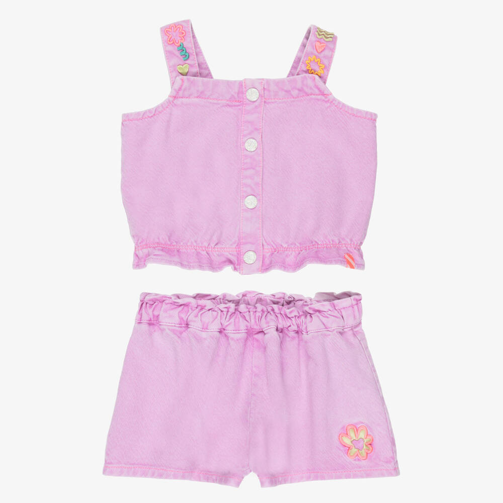Billieblush-Girls Lilac Cotton Shorts Set with Embroidery | Childrensalon