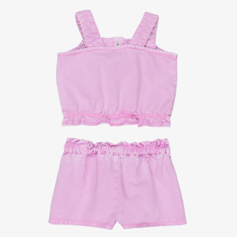 Billieblush-Girls Lilac Cotton Shorts Set with Embroidery | Childrensalon