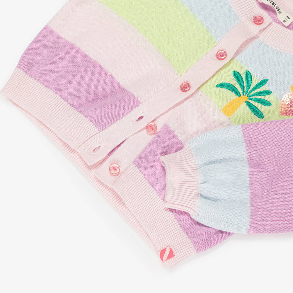 Billieblush-Girls Lilac Pink & Blue Stripe Knitted Cotton Cardigan | Childrensalon