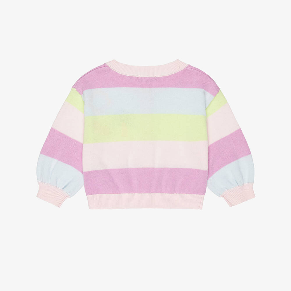 Billieblush-Girls Lilac Pink & Blue Stripe Knitted Cotton Cardigan | Childrensalon