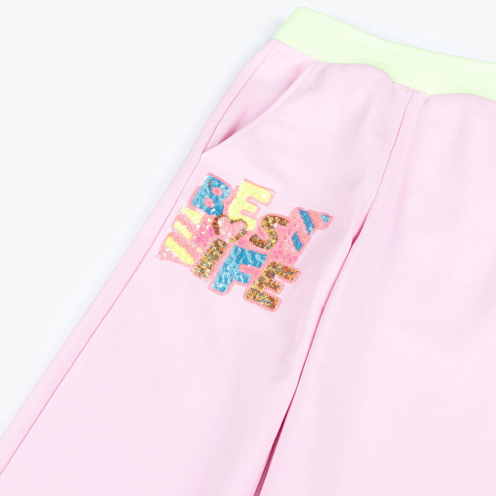 Billieblush-Girls Lilac Pink Cotton Best Life Joggers with Sequins | Childrensalon