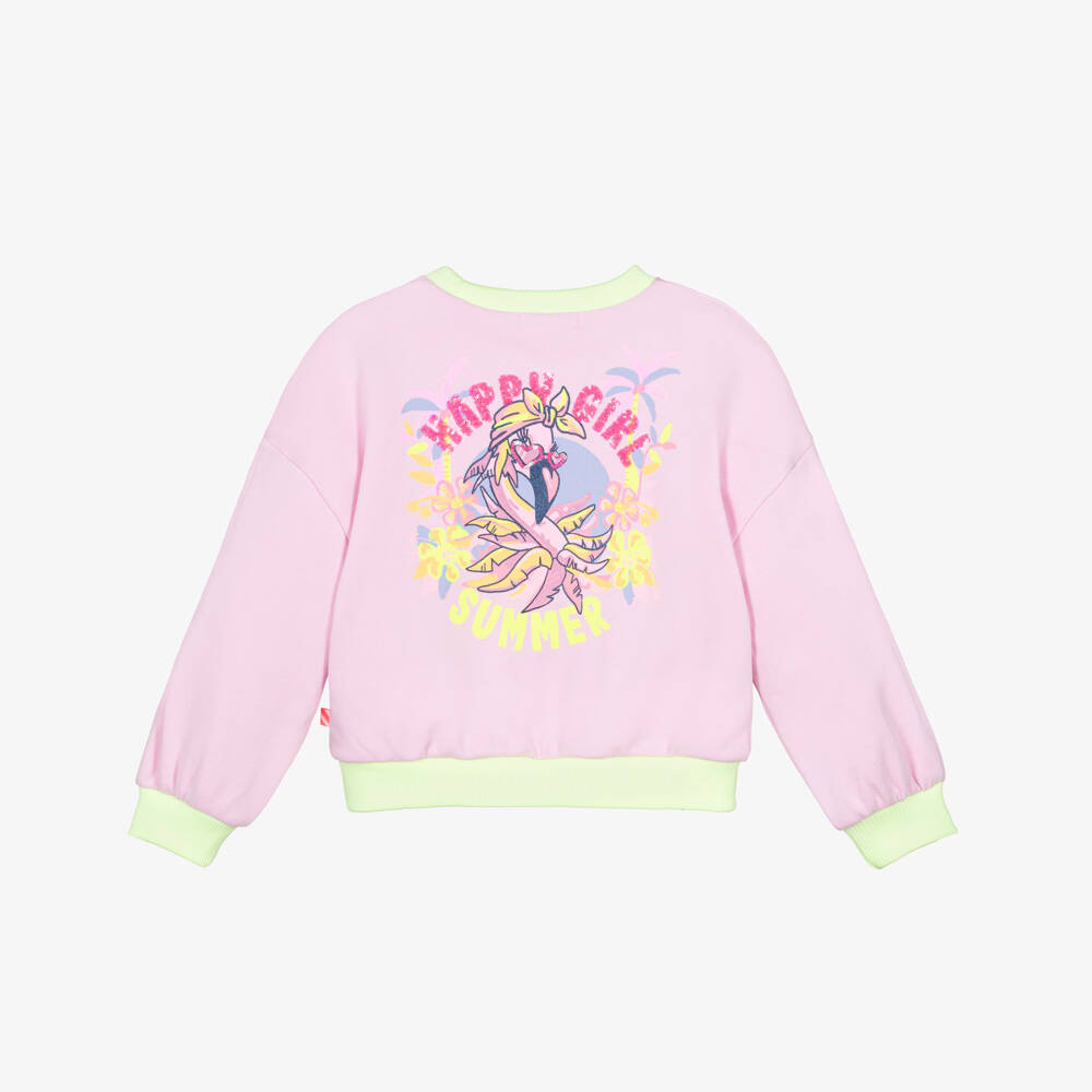 Billieblush-Girls Lilac Pink Cotton Happy Girl Sweatshirt with Flamingo | Childrensalon