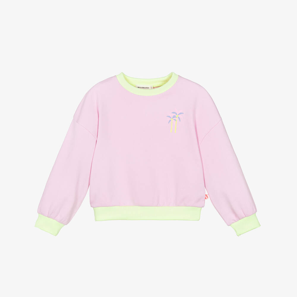 Billieblush-Girls Lilac Pink Cotton Happy Girl Sweatshirt with Flamingo | Childrensalon