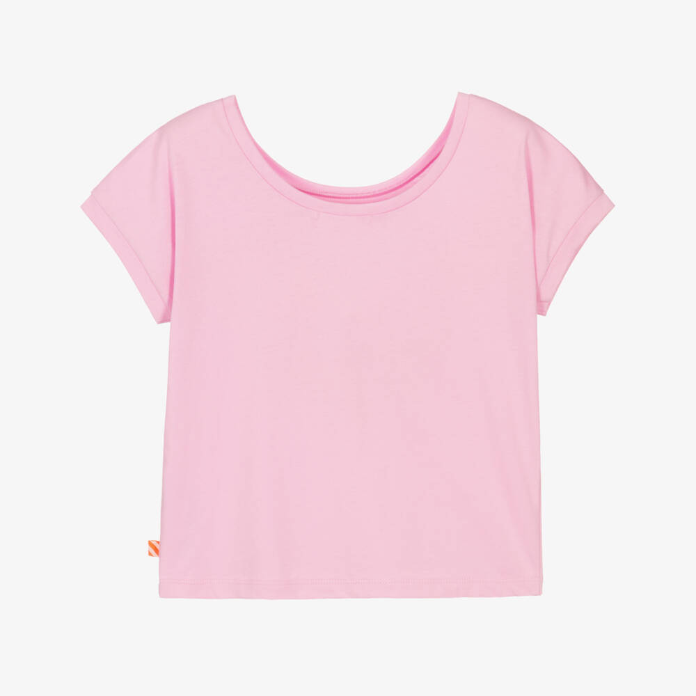 Billieblush-Girls Lilac Pink Cotton Palm Tree T-Shirt with Beaded Fringing | Childrensalon