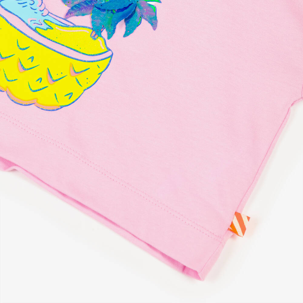 Billieblush-Girls Lilac Pink Cotton T-Shirt with Glittery Pineapple | Childrensalon