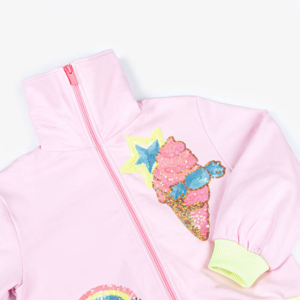 Billieblush-Girls Lilac Pink Cotton Zip-Up Top with Sequinned Ice Cream | Childrensalon
