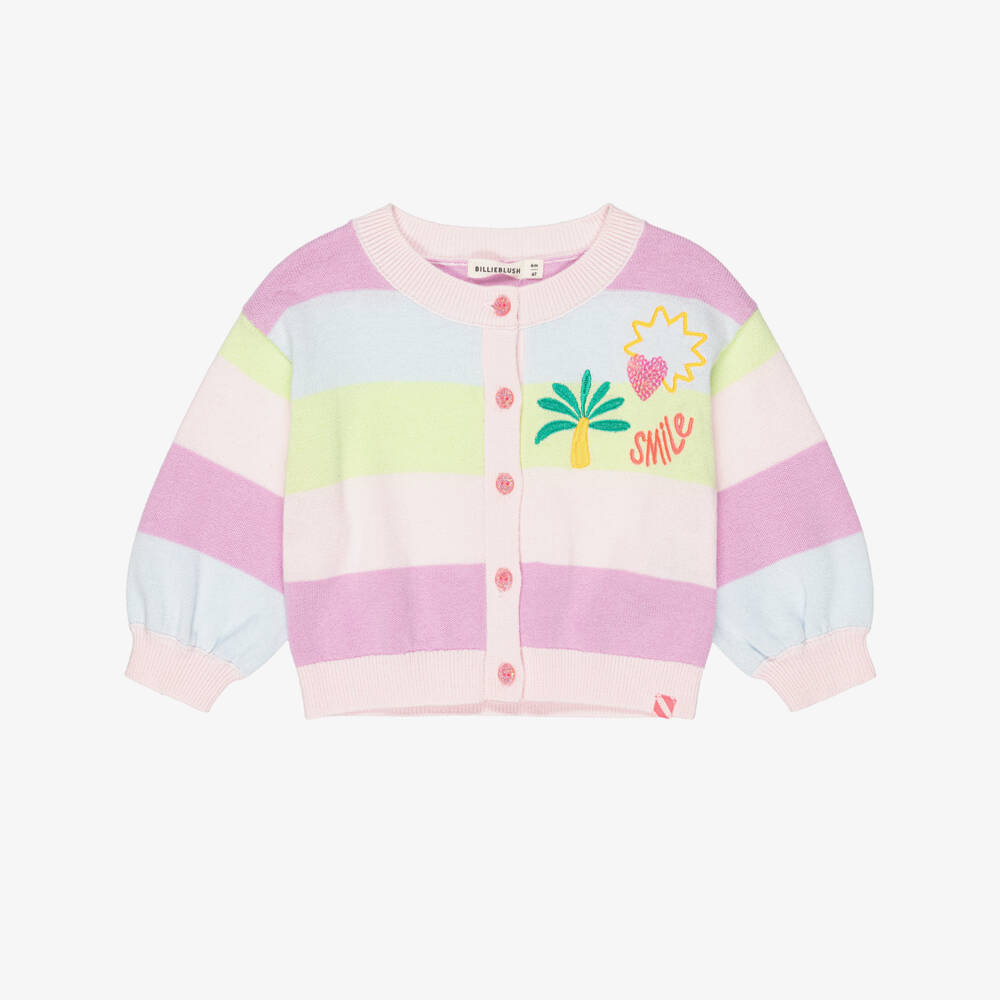 Billieblush-Girls Lilac & Pink Stripe Knitted Cotton Cardigan | Childrensalon