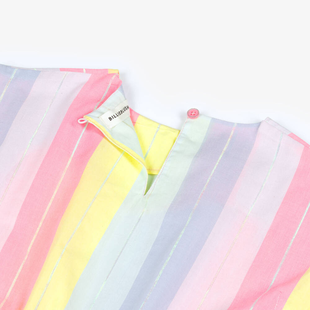 Billieblush-Girls Lilac Pink & Yellow Cotton Dress with Silver Stripes | Childrensalon