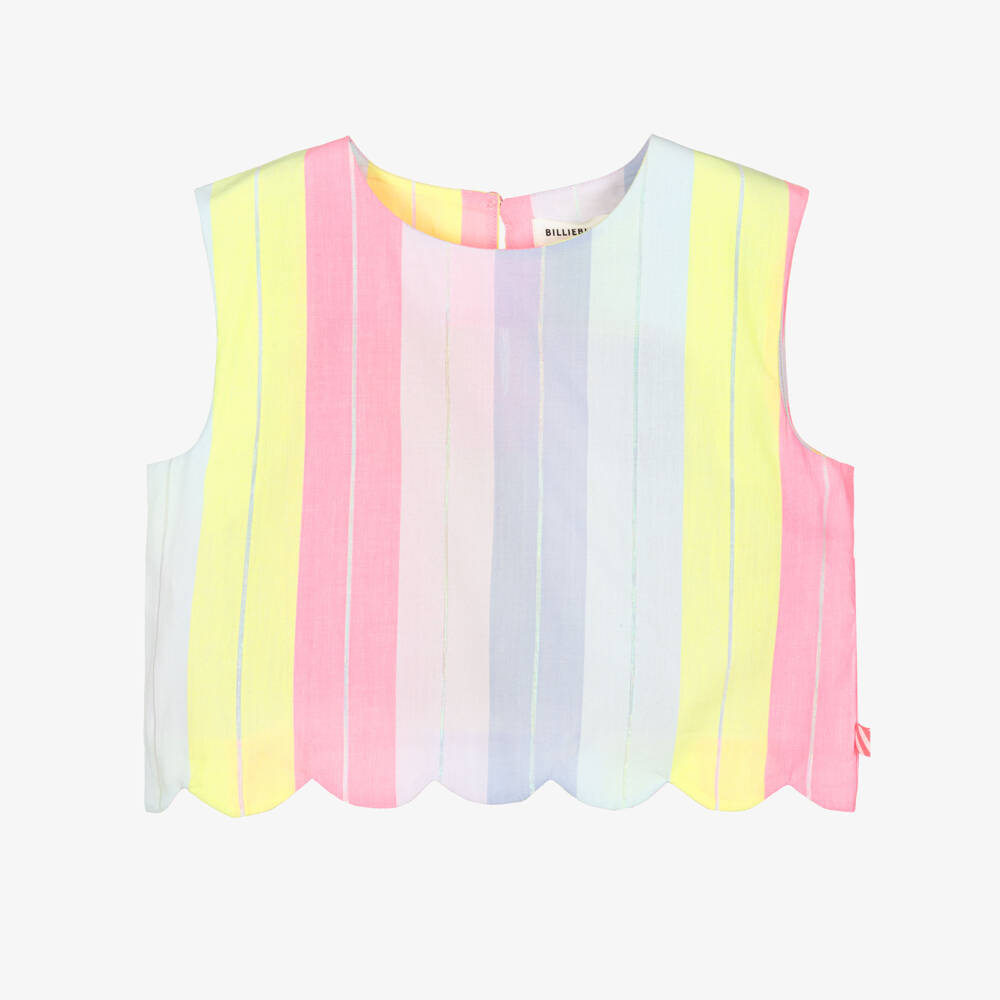 Billieblush-Girls Lilac Pink & Yellow Cotton Top with Silver Stripes | Childrensalon