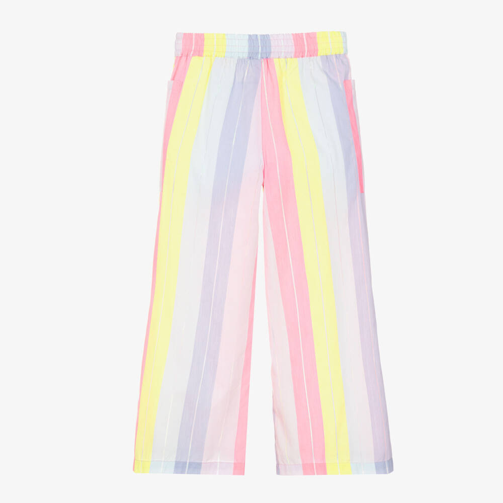 Billieblush-Girls Lilac Pink & Yellow Cotton Trousers with Silver Stripes | Childrensalon