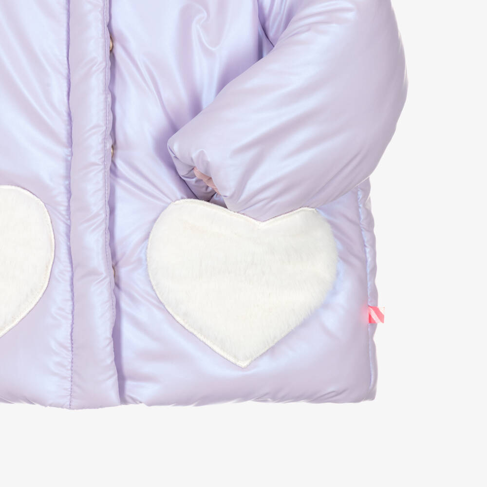 Billieblush-Girls Lilac Purple Padded Coat with Fluffy Heart Pockets | Childrensalon