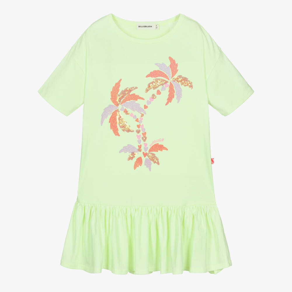 Billieblush-Girls Lime Green Cotton Palm Tree Dress | Childrensalon