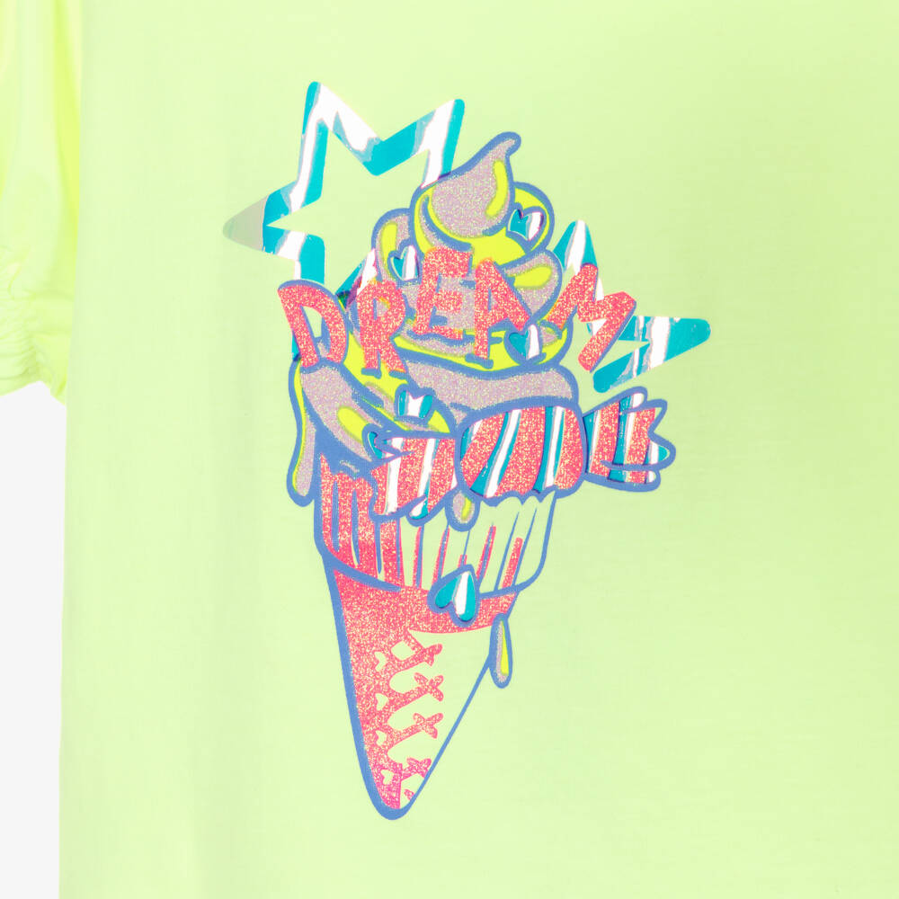 Billieblush-Girls Lime Green T-Shirt with Glittery Ice Cream Print | Childrensalon