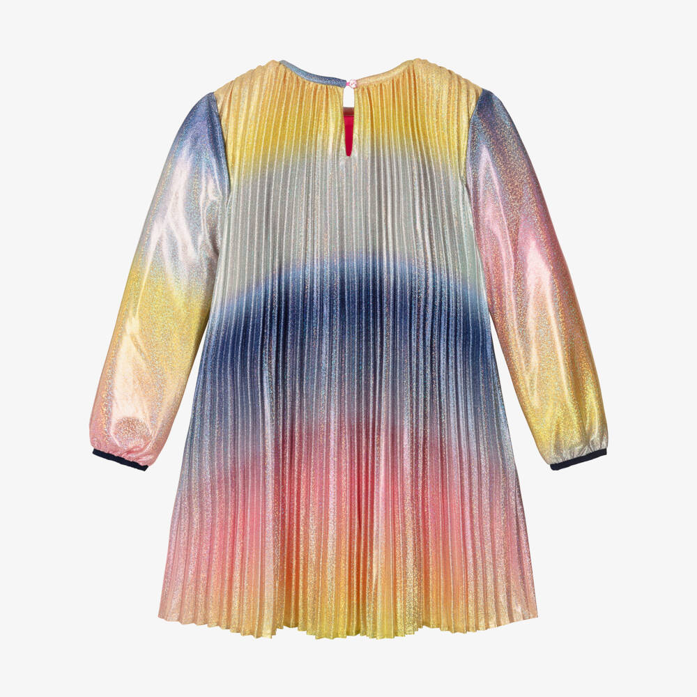 Billieblush-Girls Metallic Rainbow Satin Plissé Dress | Childrensalon