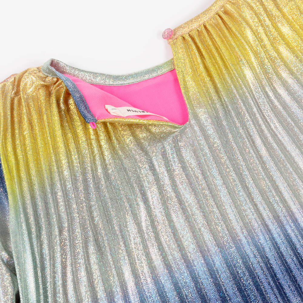 Billieblush-Girls Metallic Rainbow Satin Plissé Dress | Childrensalon